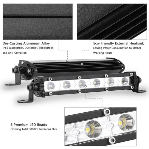 7" LED Light Bar Single Row Offroad Spot Lights 18W Ultra Slim
