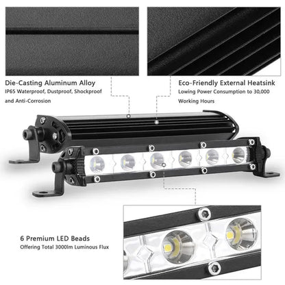 7" LED Light Bar Single Row Offroad Spot Lights 18W Ultra Slim